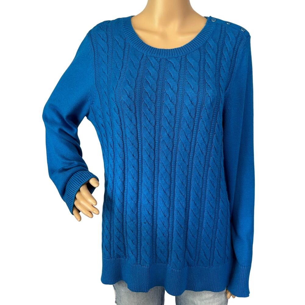 Talbots Soft Cable Knit Crewneck Sweater Blue Size L - Picture 3 of 11